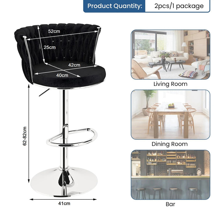 SERENIT? Modern Silver Swivel Upholstered Velvet Adjustable Height Counter Stool with Metal Frame Black (Set of 2)