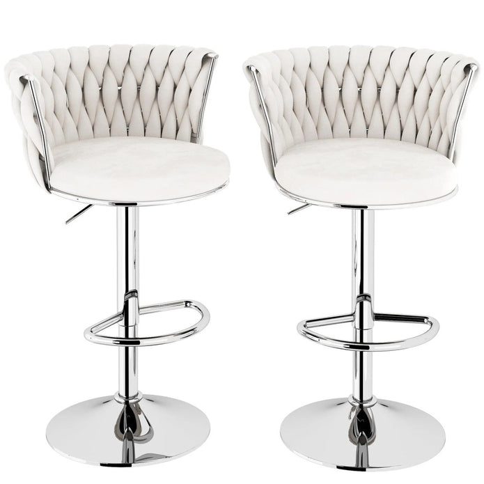 SERENIT? Modern Silver Swivel Upholstered Velvet Adjustable Height Counter Stool with Metal Frame White (Set of 2)