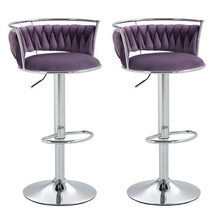 SERENIT? Silver Swivel Upholstered Velvet Adjustable Height Counter Stool with Metal Frame Voilet (Set of 2)