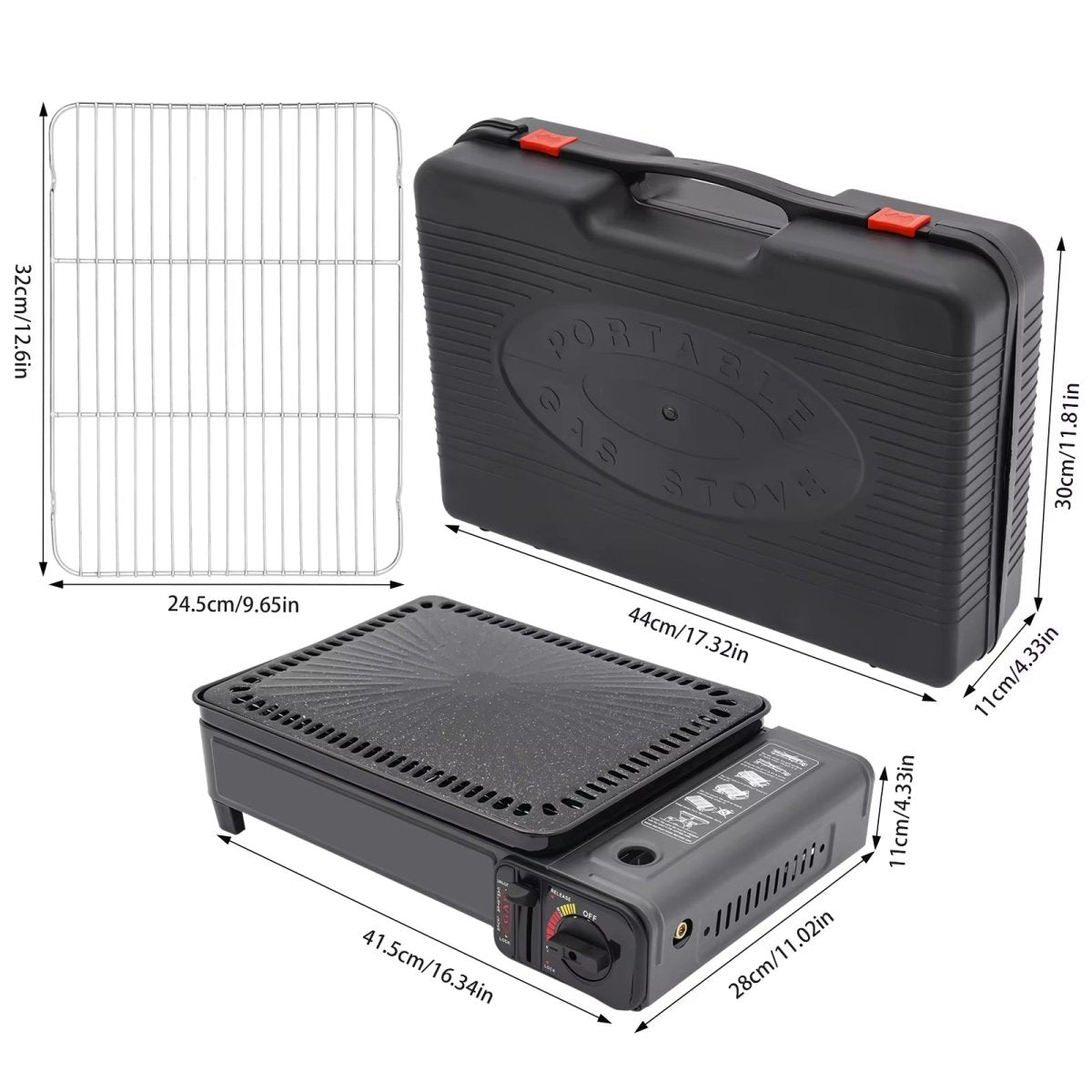 Portable Gas Stove Burner Butane BBQ Camping Gas Cooker With Non Stick Plate Black