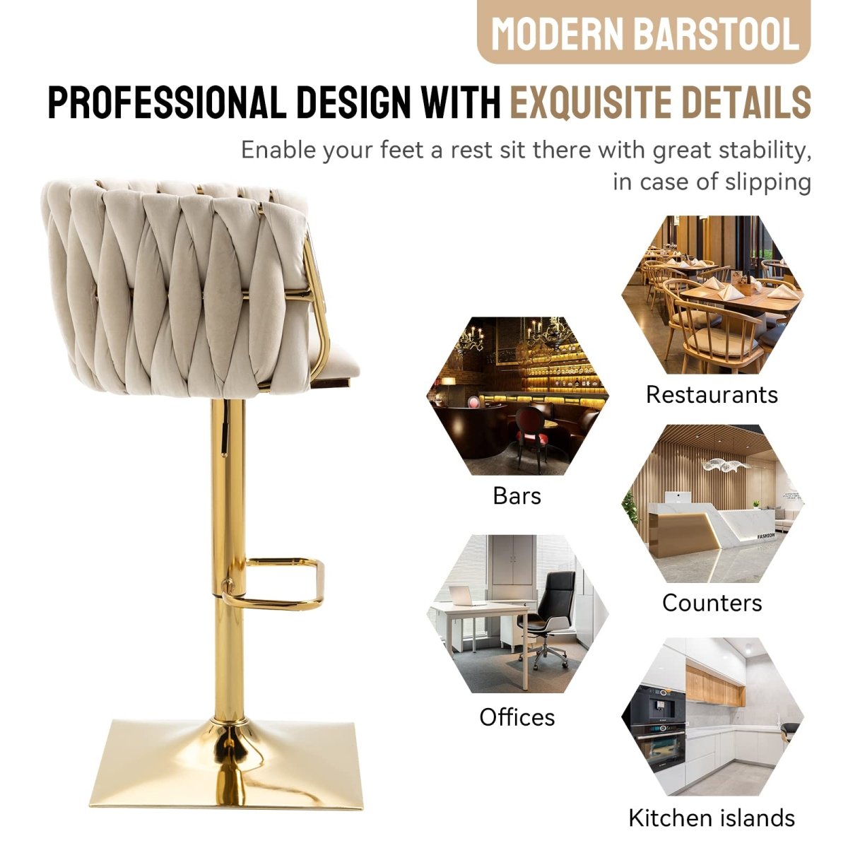 SERENITà Modern Velvet Breakfast Bar Stools Swivel Barstools Adjustable Counter Stools with Backrest Set of 2 iVORY