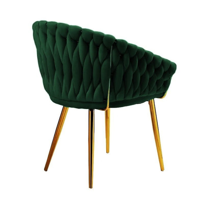 SERENITà Emerald Green Modern Velvet Dining Chairs, Upholstered Living Room Chair with Woven Back and Golden Metal Legs, Mid-Century Accent Set of 2(GREEN) Bedworld