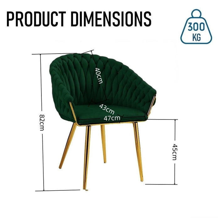 SERENITà Emerald Green Modern Velvet Dining Chairs, Upholstered Living Room Chair with Woven Back and Golden Metal Legs, Mid-Century Accent Set of 2(GREEN) Bedworld