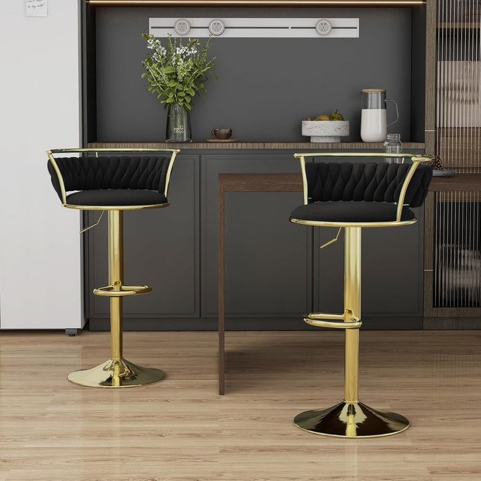 SERENIT? Golden Swivel Upholstered Velvet Adjustable Height Counter Stool with Metal Frame Black (Set of 2)