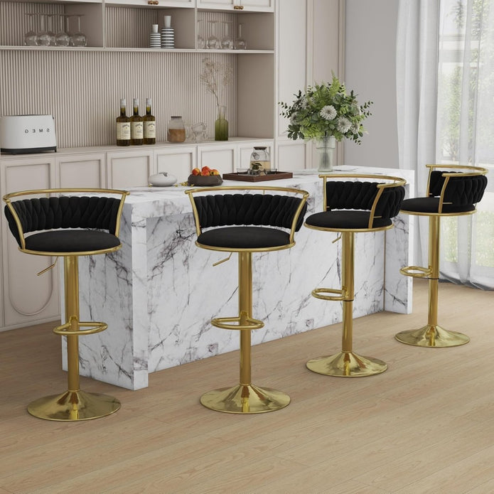 SERENIT? Golden Swivel Upholstered Velvet Adjustable Height Counter Stool with Metal Frame Black (Set of 2)