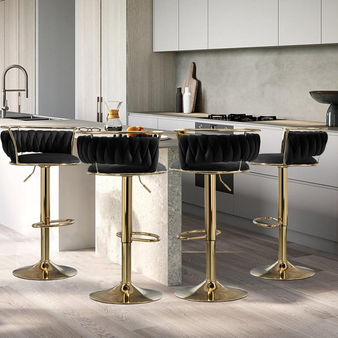 SERENIT? Golden Swivel Upholstered Velvet Adjustable Height Counter Stool with Metal Frame Black (Set of 2)