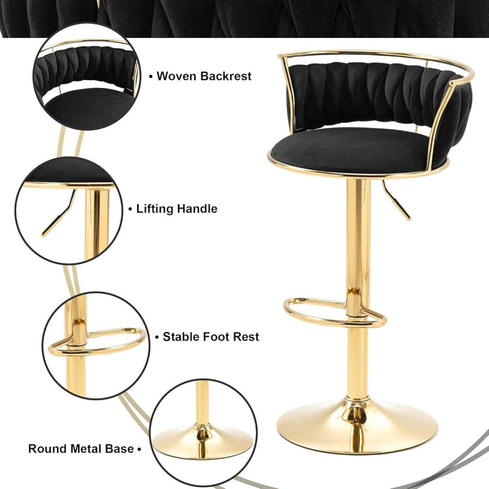 SERENIT? Golden Swivel Upholstered Velvet Adjustable Height Counter Stool with Metal Frame Black (Set of 2)