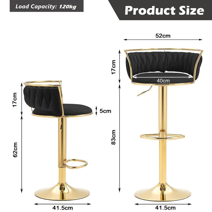 SERENIT? Golden Swivel Upholstered Velvet Adjustable Height Counter Stool with Metal Frame Black (Set of 2)