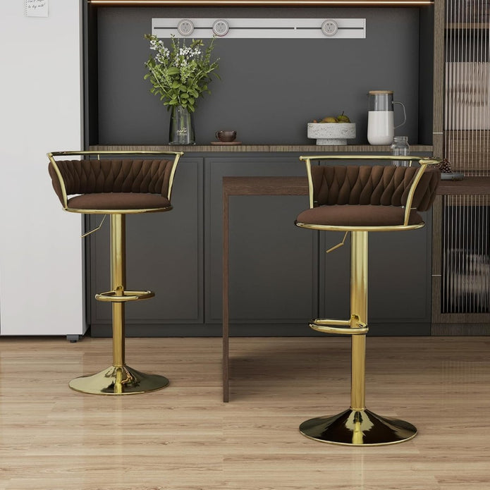 SERENIT? Golden Swivel Upholstered Velvet Adjustable Height Counter Stool with Metal Frame Coffee (Set of 2)