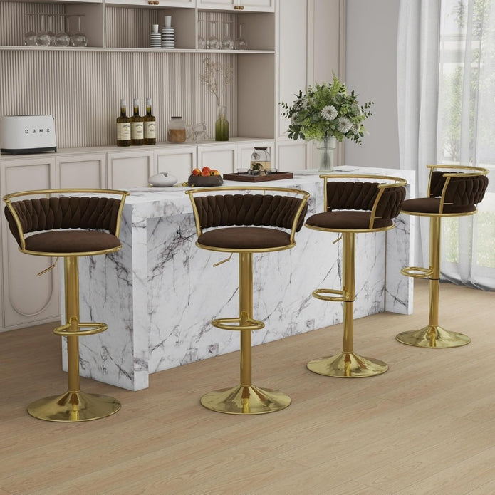 SERENIT? Golden Swivel Upholstered Velvet Adjustable Height Counter Stool with Metal Frame Coffee (Set of 2)