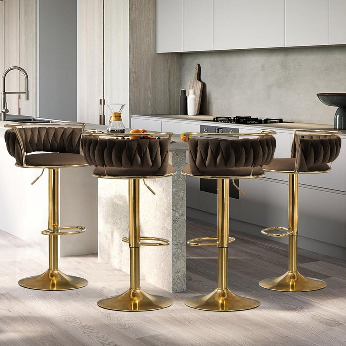 SERENIT? Golden Swivel Upholstered Velvet Adjustable Height Counter Stool with Metal Frame Coffee (Set of 2)