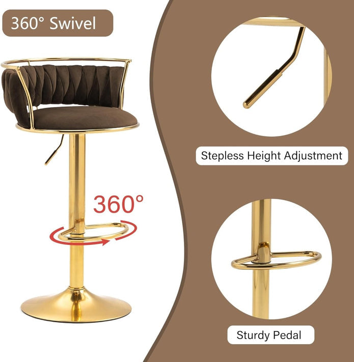 SERENIT? Golden Swivel Upholstered Velvet Adjustable Height Counter Stool with Metal Frame Coffee (Set of 2)