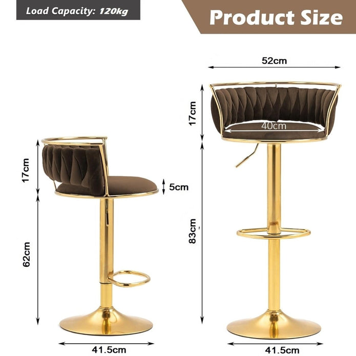 SERENIT? Golden Swivel Upholstered Velvet Adjustable Height Counter Stool with Metal Frame Coffee (Set of 2)