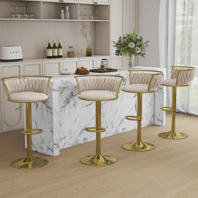SERENIT? Golden Swivel Upholstered Velvet Adjustable Height Counter Stool with Metal Frame Ivory (Set of 2)