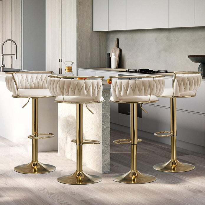 SERENIT? Golden Swivel Upholstered Velvet Adjustable Height Counter Stool with Metal Frame Ivory (Set of 2)