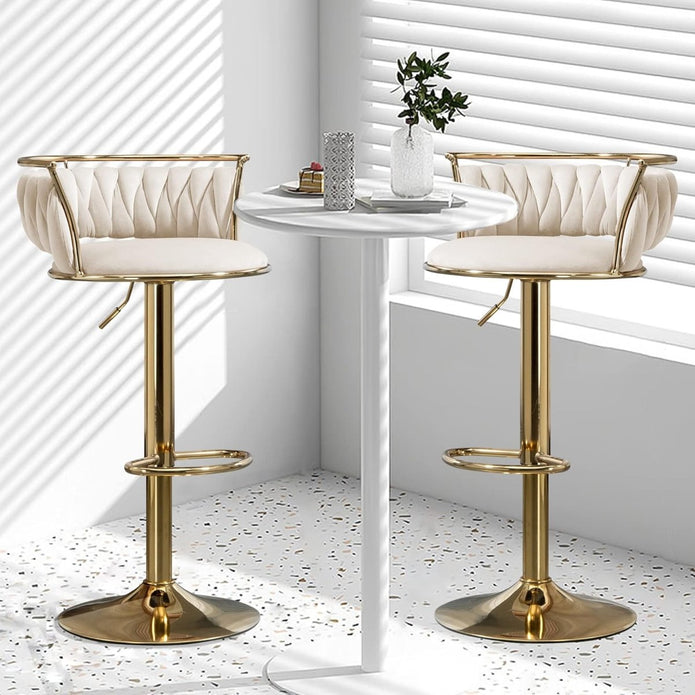 SERENIT? Golden Swivel Upholstered Velvet Adjustable Height Counter Stool with Metal Frame Ivory (Set of 2)