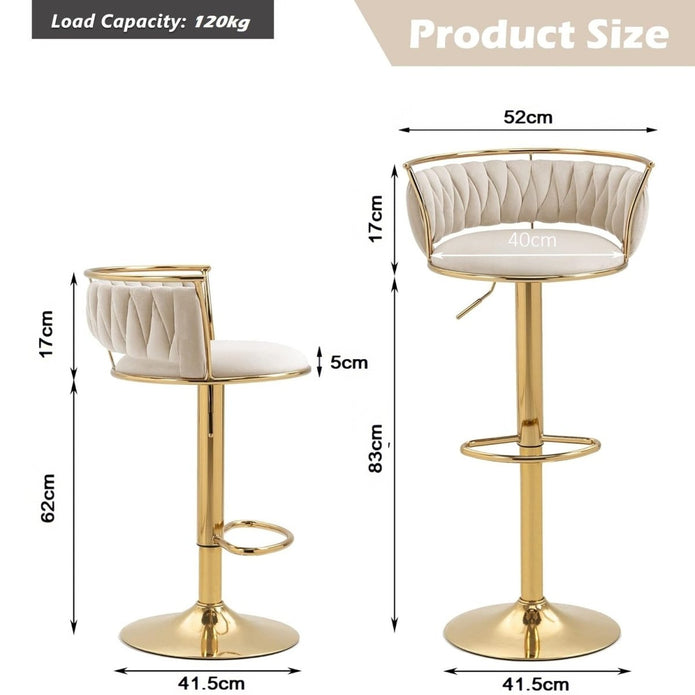 SERENIT? Golden Swivel Upholstered Velvet Adjustable Height Counter Stool with Metal Frame Ivory (Set of 2)