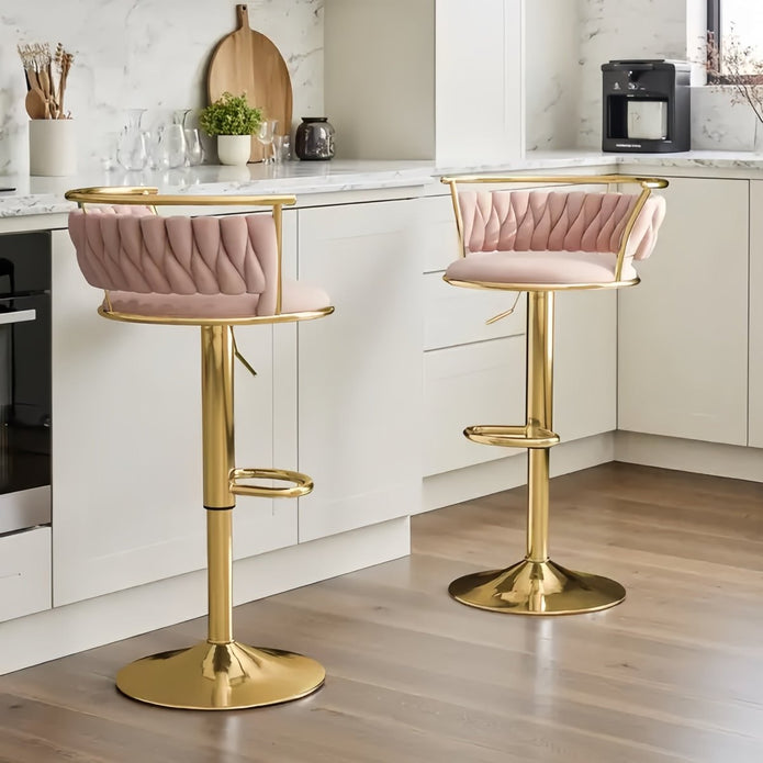 SERENIT? Golden Swivel Upholstered Velvet Adjustable Height Counter Stool with Metal Frame Pink (Set of 2)