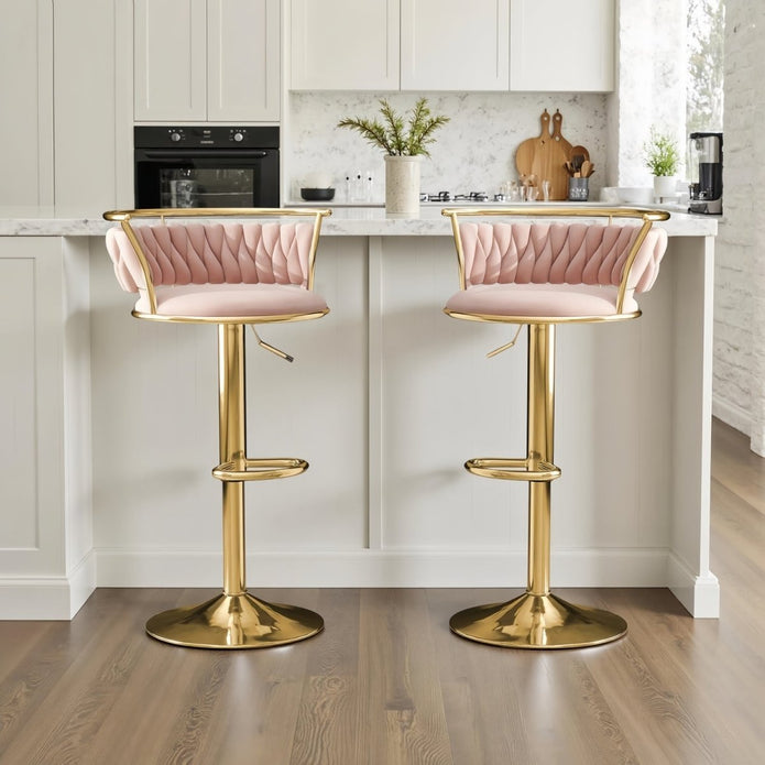 SERENIT? Golden Swivel Upholstered Velvet Adjustable Height Counter Stool with Metal Frame Pink (Set of 2)