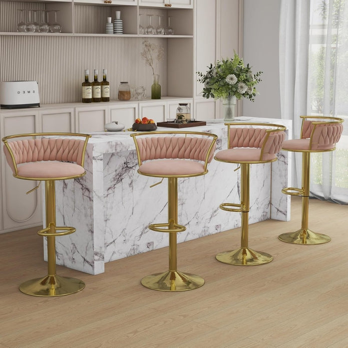 SERENIT? Golden Swivel Upholstered Velvet Adjustable Height Counter Stool with Metal Frame Pink (Set of 2)