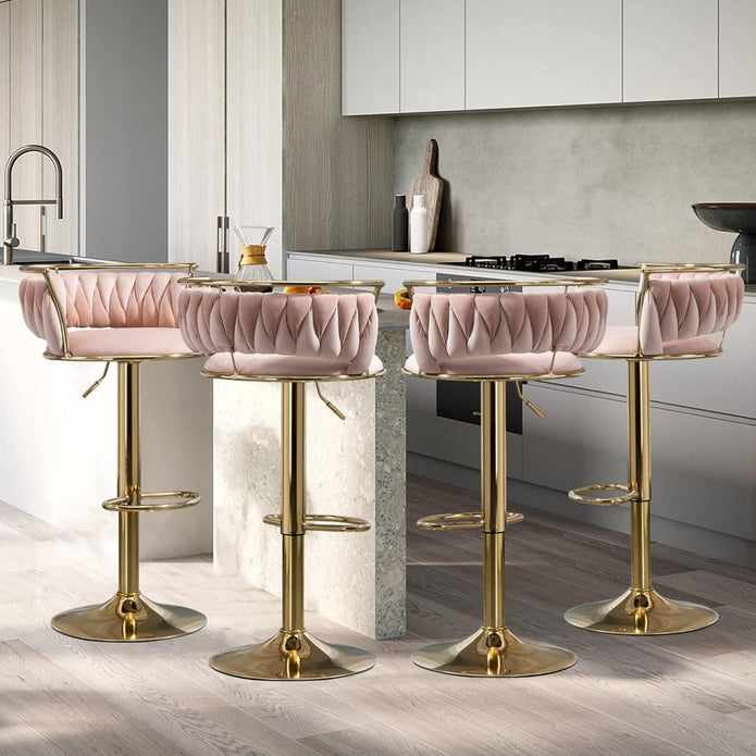 SERENIT? Golden Swivel Upholstered Velvet Adjustable Height Counter Stool with Metal Frame Pink (Set of 2)
