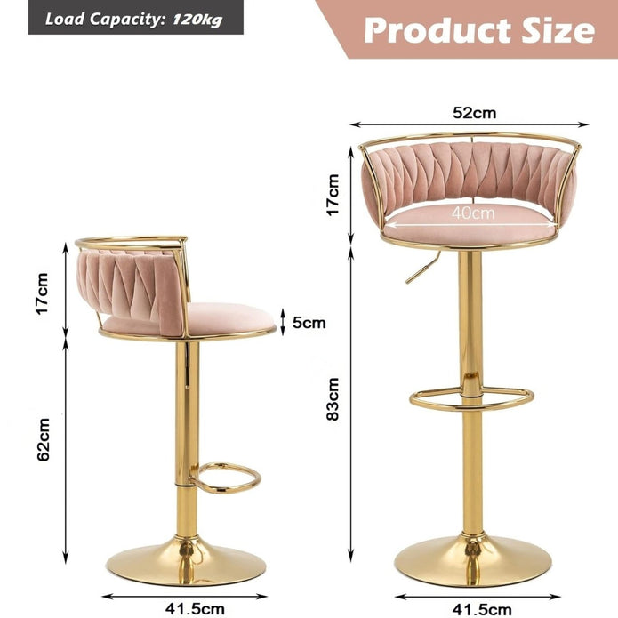 SERENIT? Golden Swivel Upholstered Velvet Adjustable Height Counter Stool with Metal Frame Pink (Set of 2)