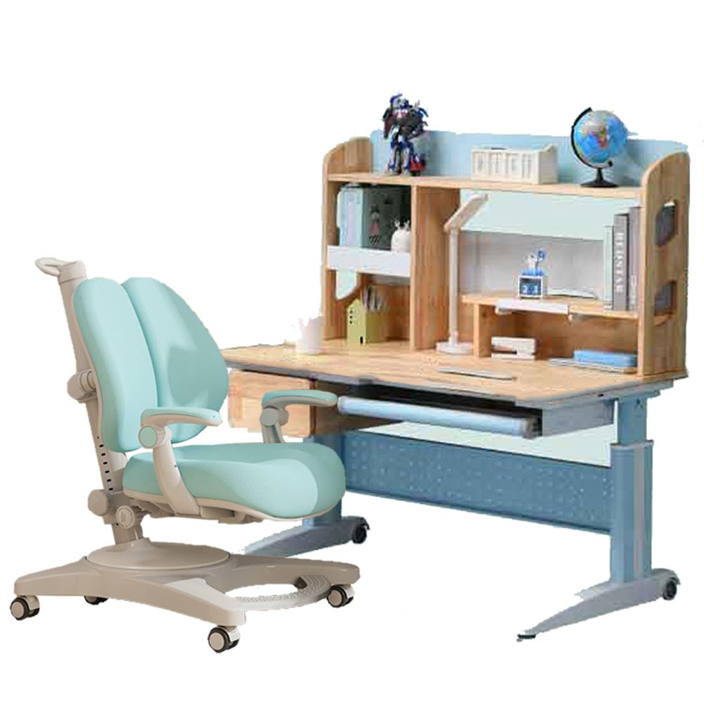 Solid Rubber Wood Height Adjustable Children Kids Ergonomic Blue  Study Desk Chair Set  120cm AU