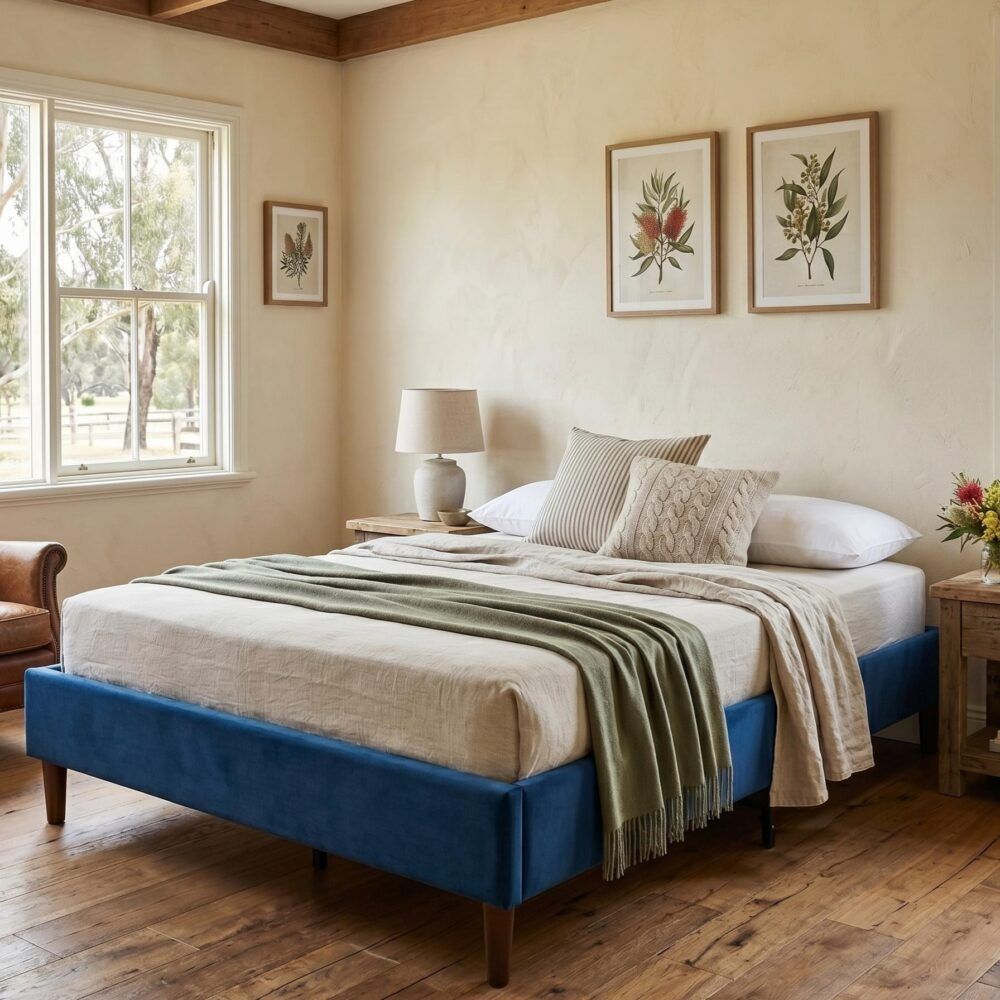 Velvet Blue Bed Frame  Double