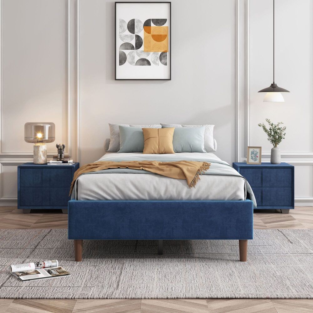 Velvet Blue Bed Frame  Single