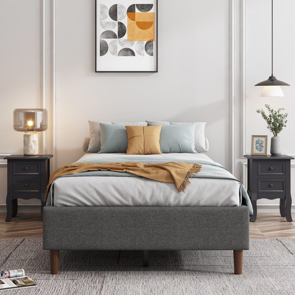 Bed Frame Mattress Foundation (Dark Grey)  Queen