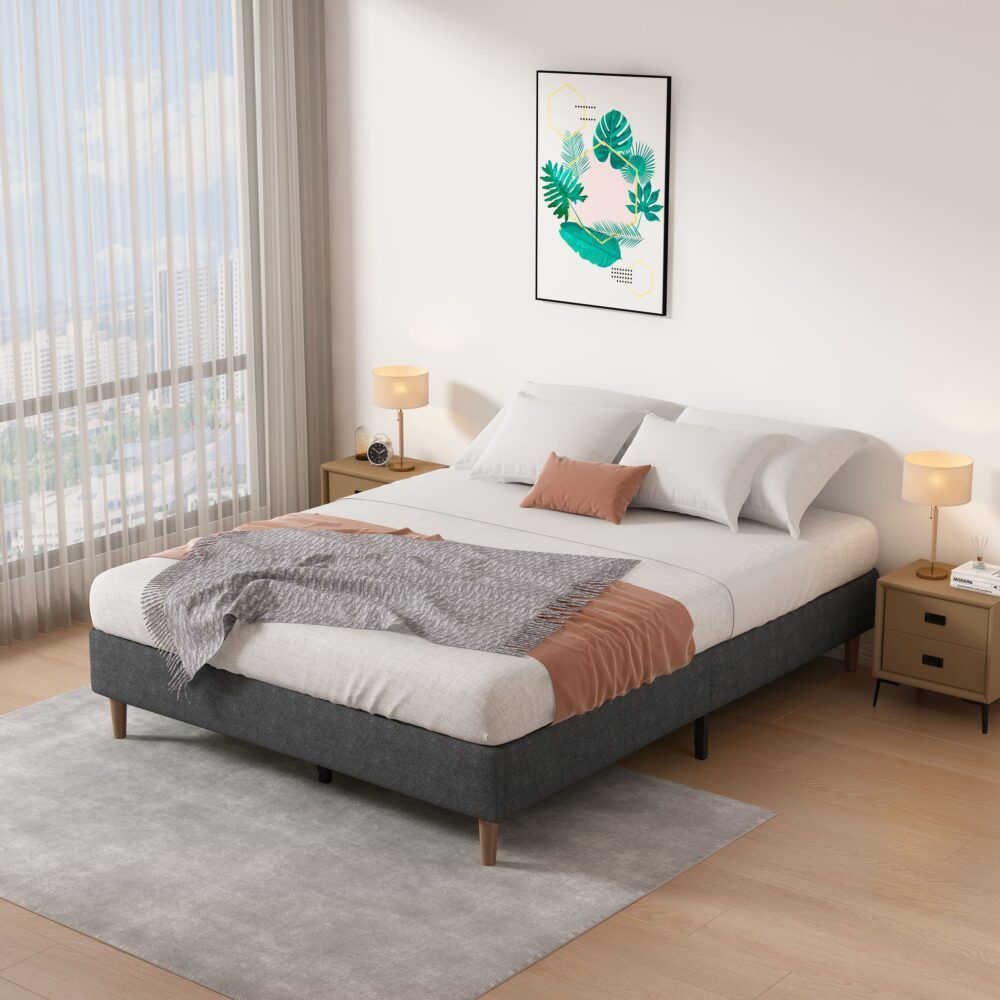 Bed Frame Mattress Foundation (Dark Grey)  Queen