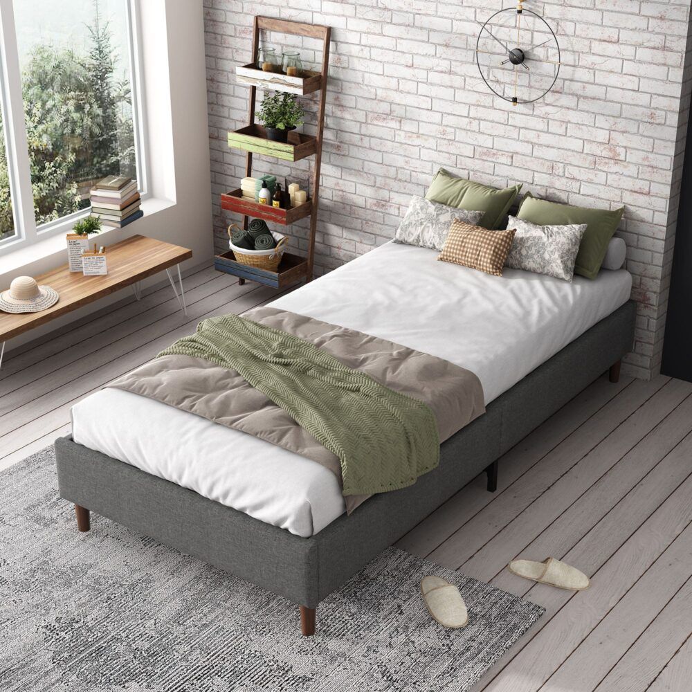 Bed Frame Mattress Foundation (Dark Grey)  Queen