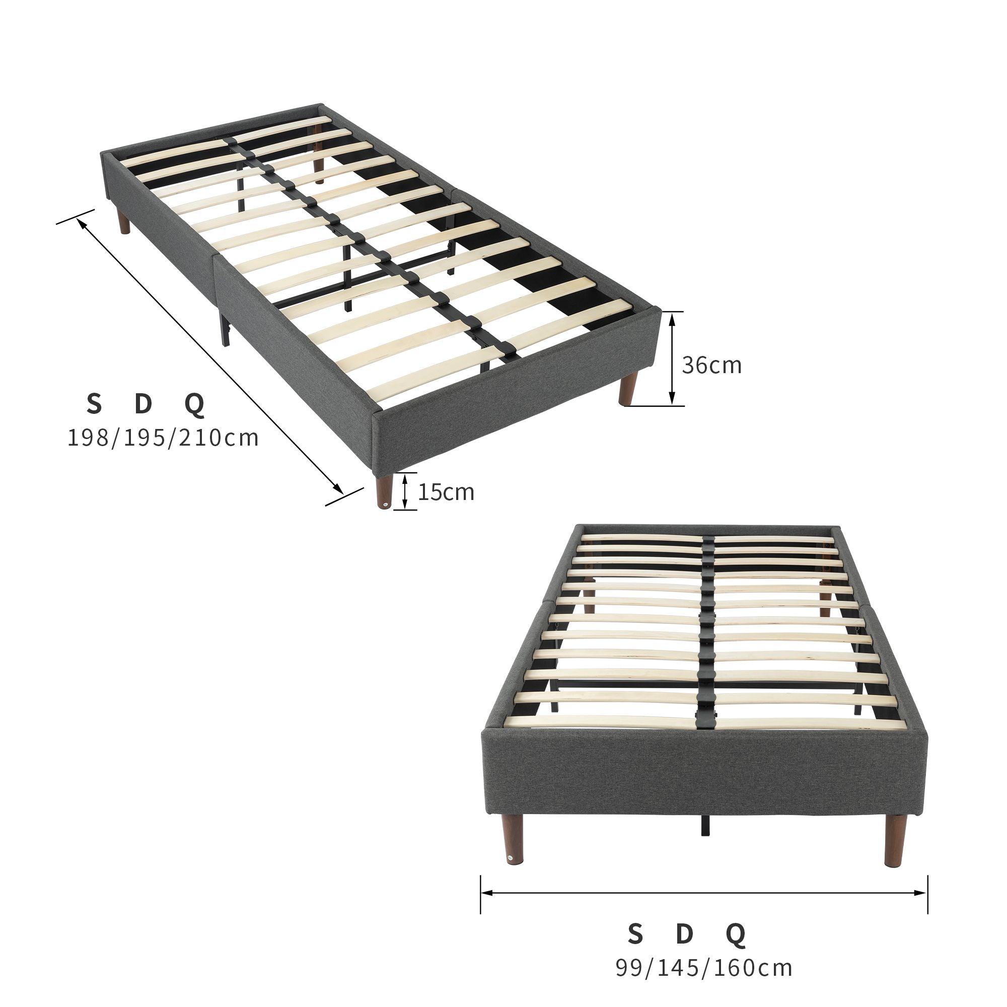 Bed Frame Mattress Foundation (Dark Grey)  Queen