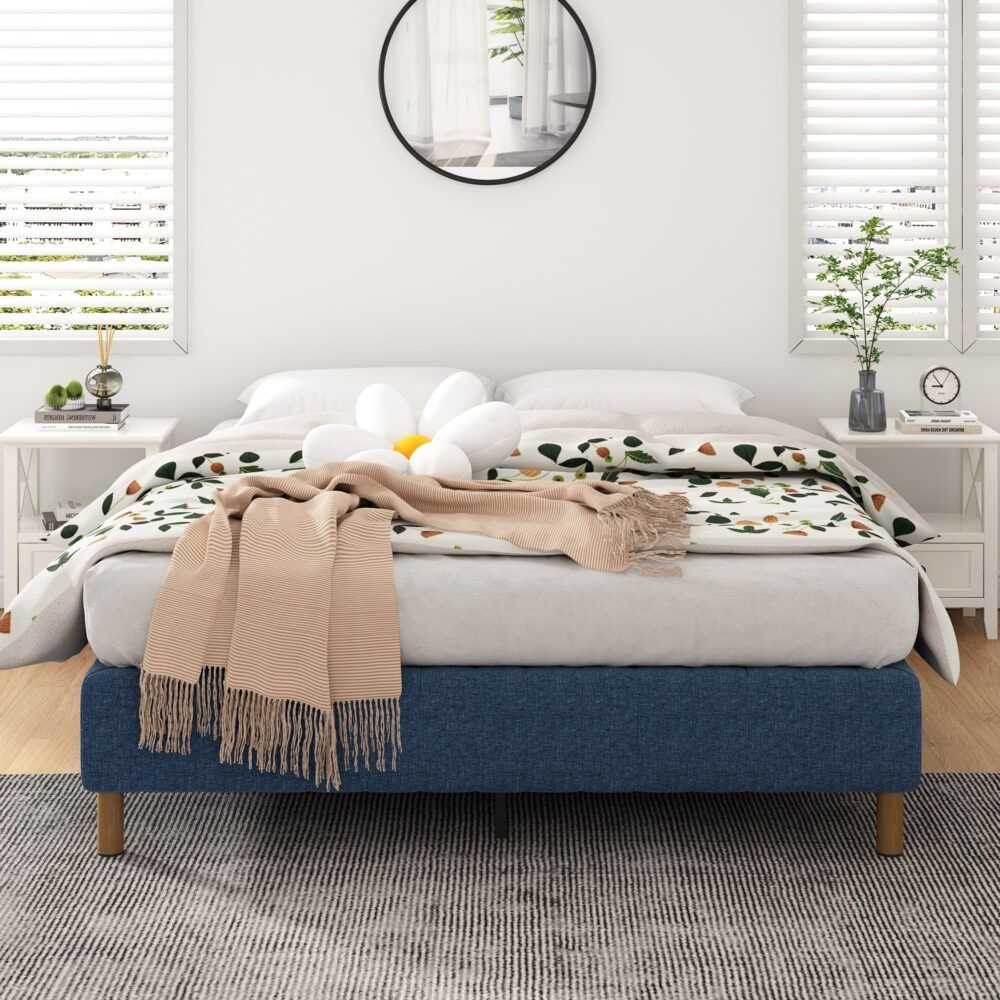 Metal Bed Frame Mattress Foundation Blue  Double