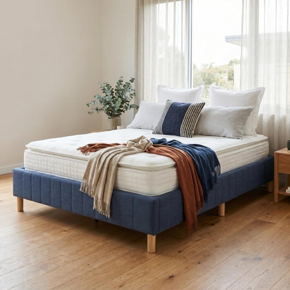 Metal Bed Frame Mattress Foundation Blue  King