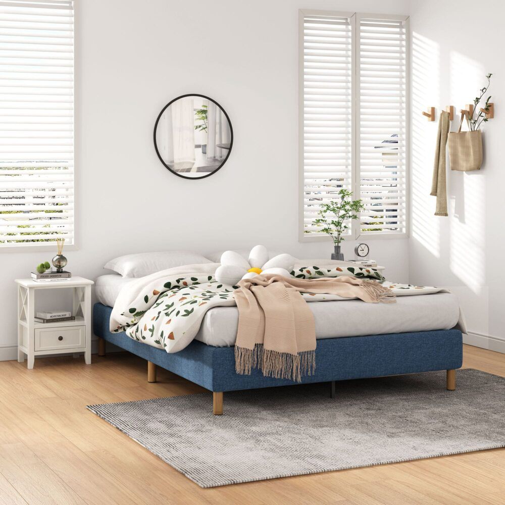Metal Bed Frame Mattress Foundation Blue  Single