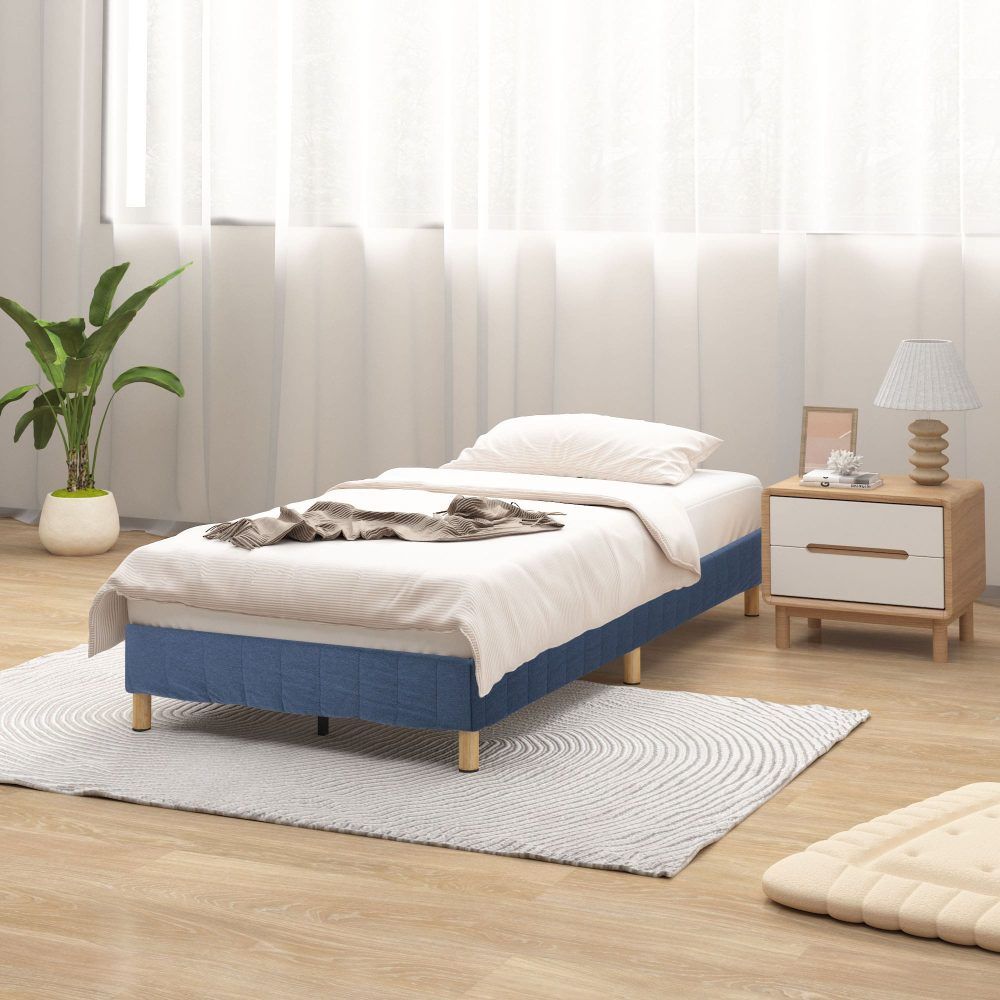 Metal Bed Frame Mattress Foundation Blue  Single