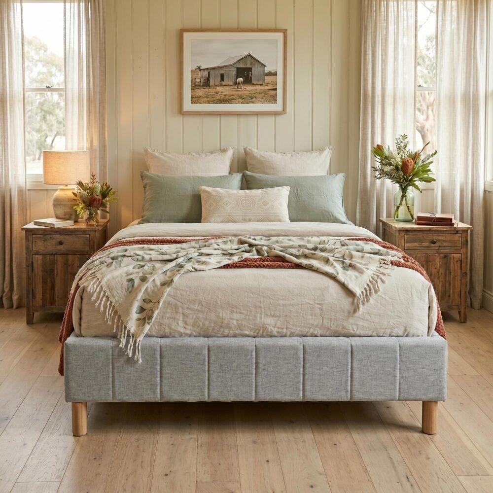 Metal Bedframe Mattress Foundation (Light Grey)  Double