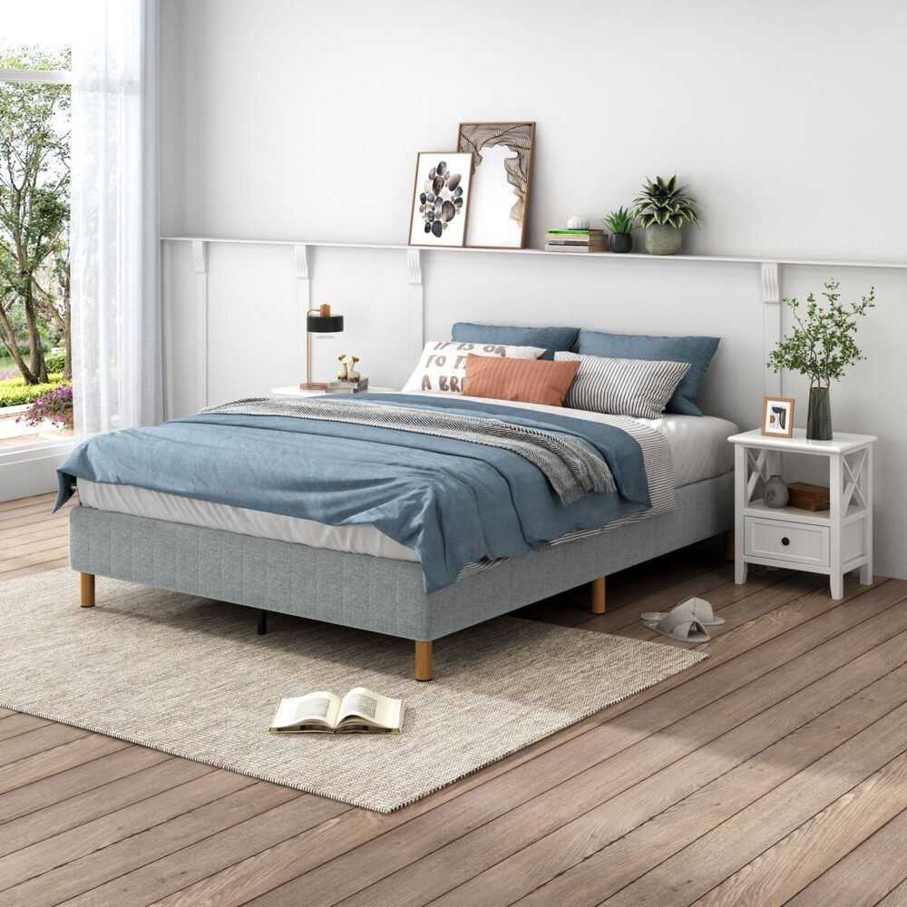 Metal Bedframe Mattress Foundation (Light Grey)  Double