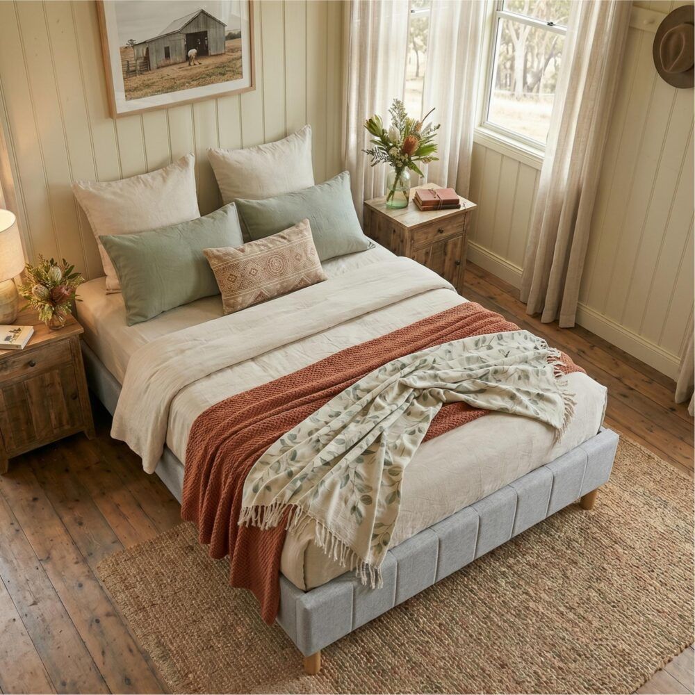 Metal Bedframe Mattress Foundation (Light Grey)  King