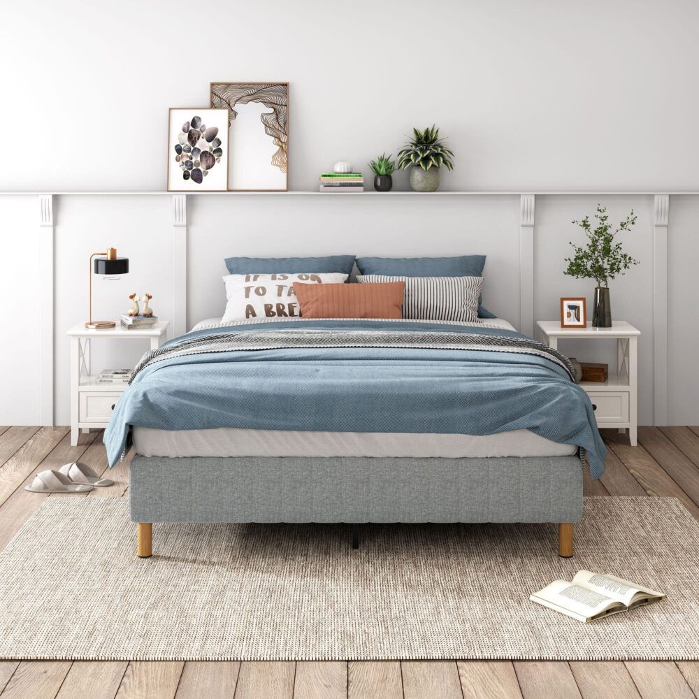 Metal Bedframe Mattress Foundation (Light Grey)  King