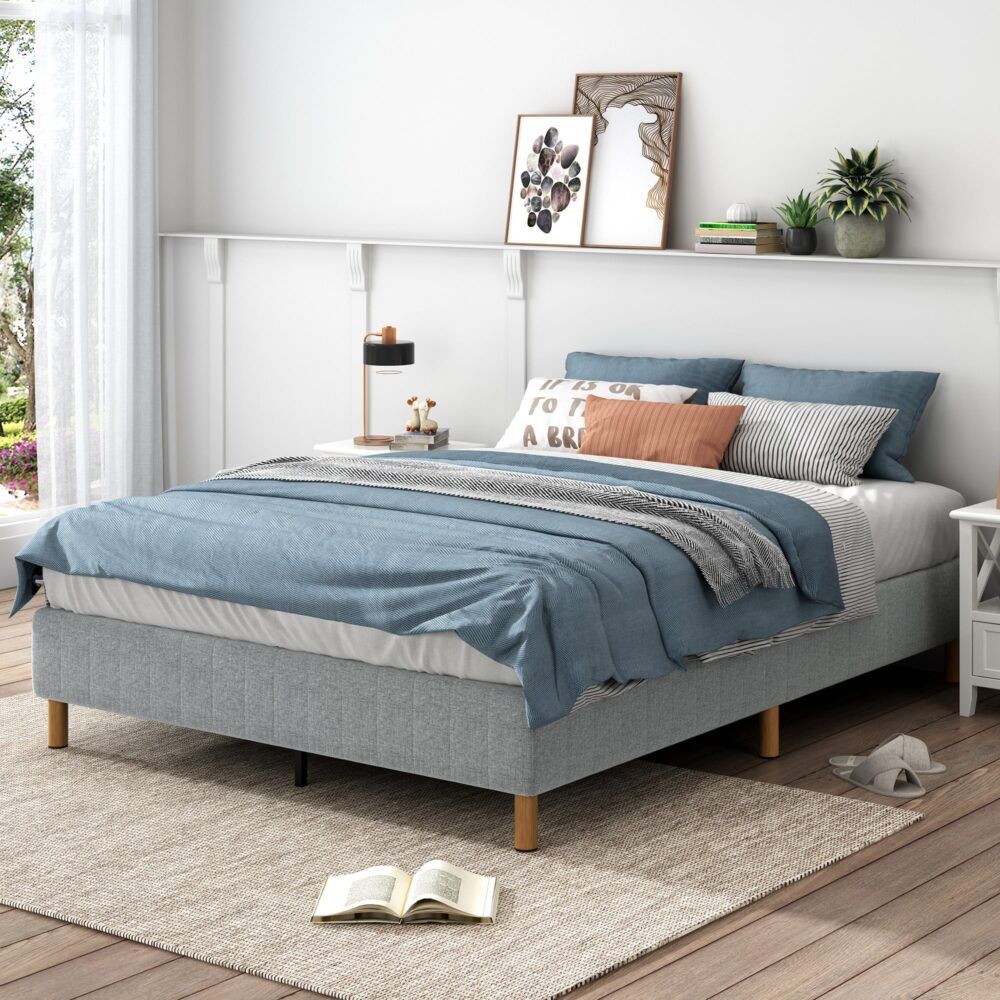 Metal Bedframe Mattress Foundation (Light Grey)  King