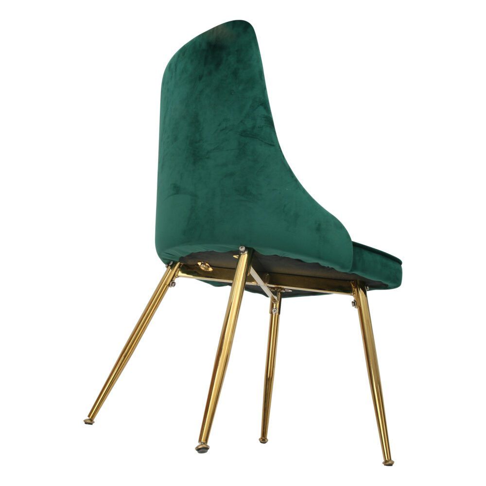 Velvet dining chair, green upholstery with gold metal legs