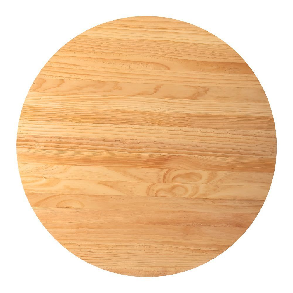 Round natural wood tabletop with visible light grain pattern
