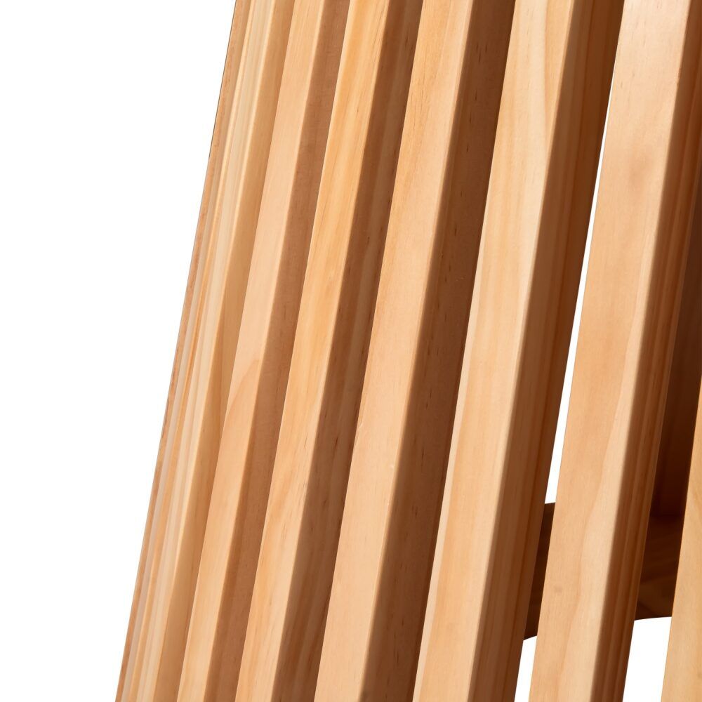 Wood pedestal with evenly spaced vertical slats