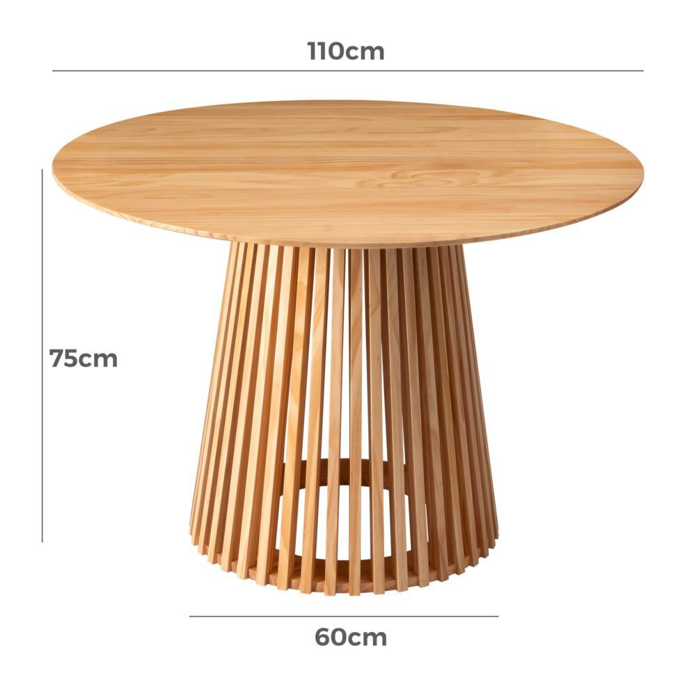 Round dining table, 110cm wide; 75cm tall