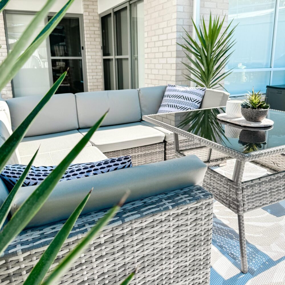 8PC Outdoor Dining Set Wicker Table &amp; Chairs-Grey