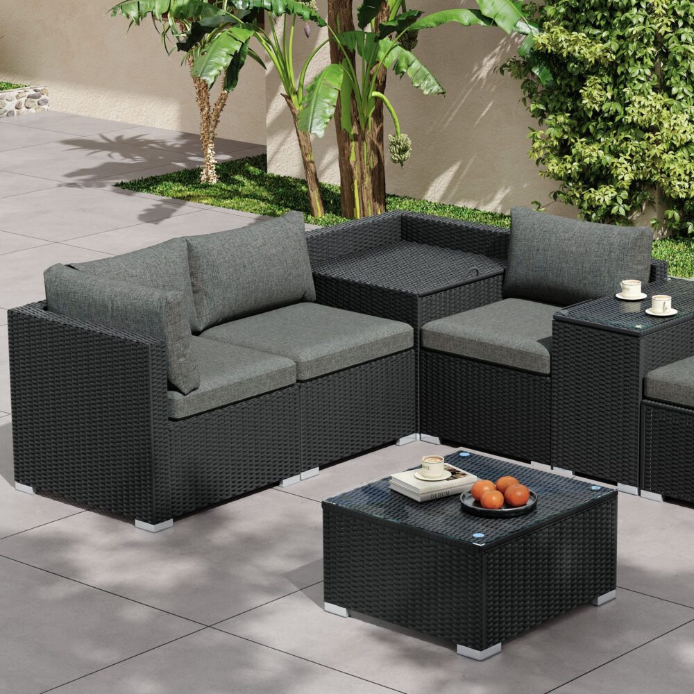 Modular Outdoor Lounge Set-9pcs Sofa, Armchairs and Coffee Table