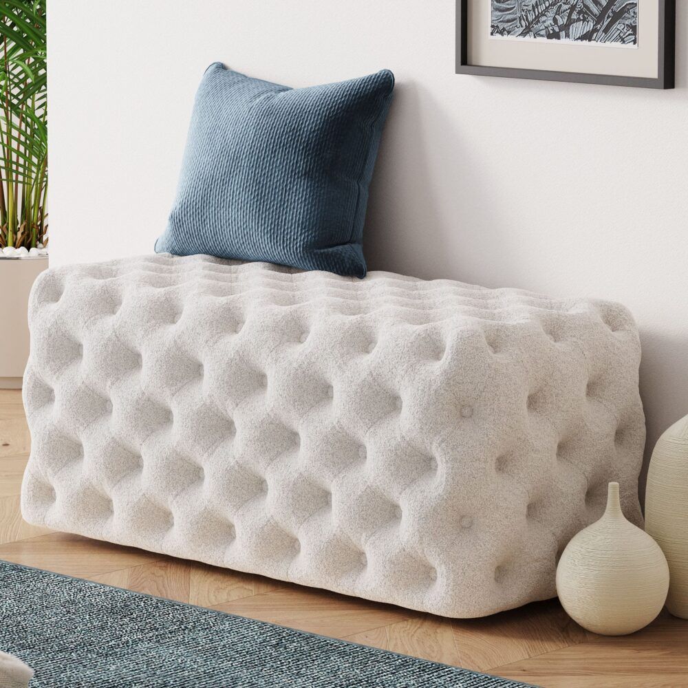 Elsa Tufted Ottoman Beach Boucle White-Rectangular Bedworld