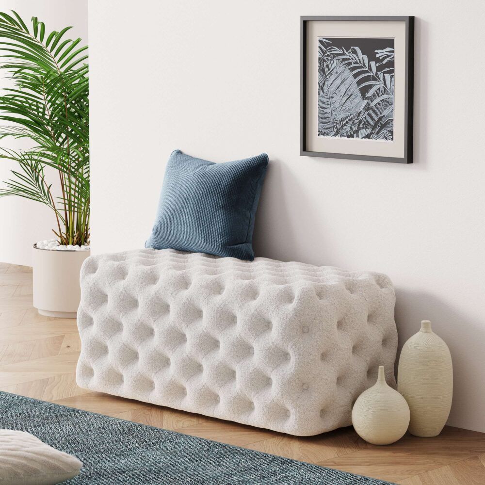 Elsa Tufted Ottoman Beach Boucle White-Rectangular Bedworld
